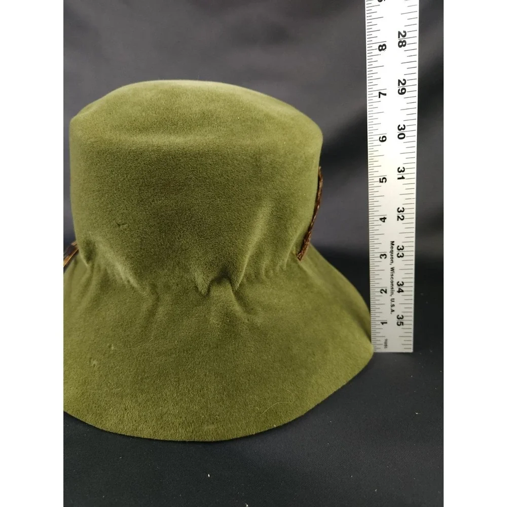 60s Vintage Pheasant feather Bucket Hat‎ ribbon Made In France Wool Felt